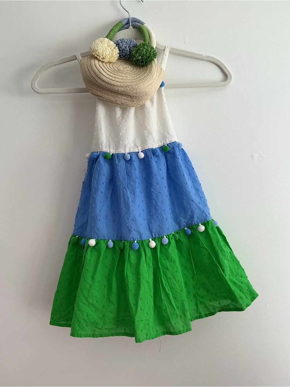 Tommy Bahama White, Blue & Green Pom Pom Tiered Sundress - Picture 4 of 5